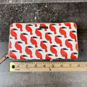 Kate Spade Toucan Parrott All Over Print Zip Around Long Wallet White Orange